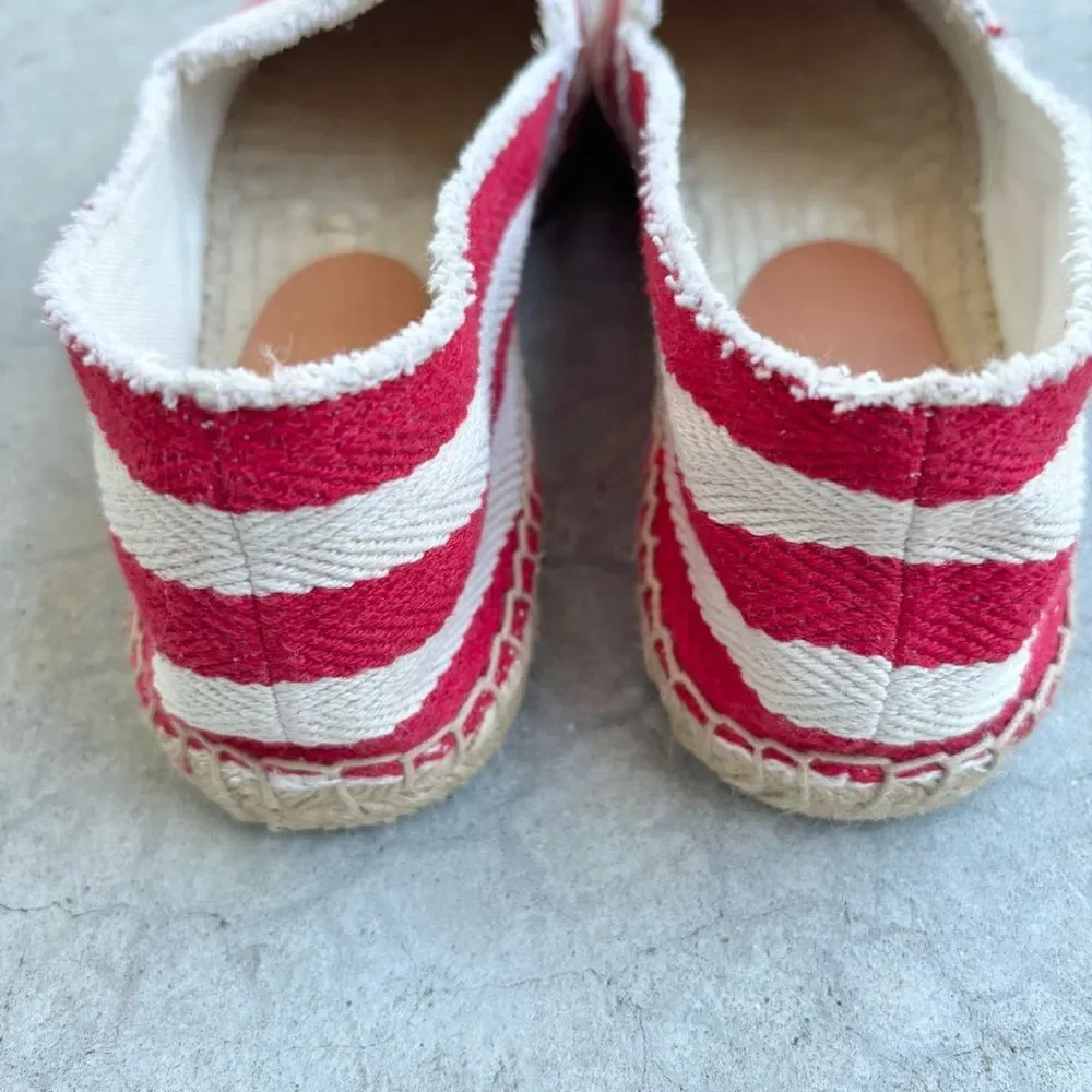 Tory Burch Espadrilles Flats Shoes Fray Stripe Red White NWOB 11